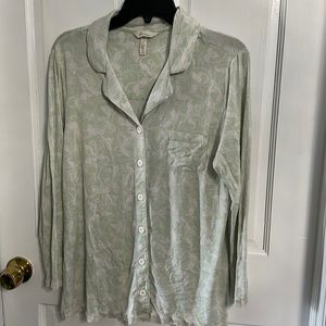 Soma long sleeve pajama top shirt green floral print lace trim Sz large